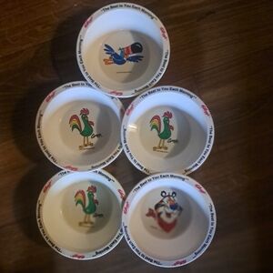 5 Kellogg's Cereal Bowls VTG 1995 Tony Tiger Toucan Sam Corny Rooster - Pristine